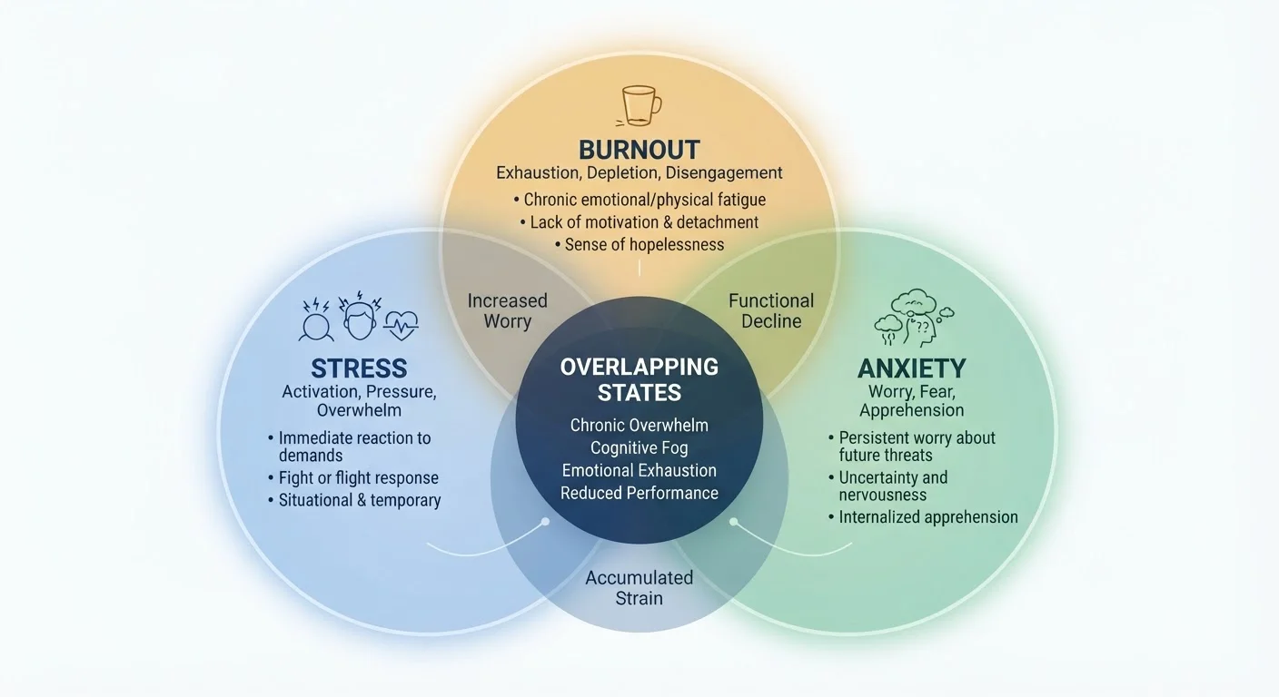 Stress, Anxiety, and Burnout: Understanding Three Overlapping States